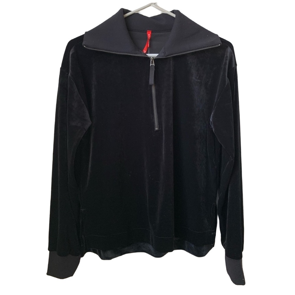 SPANX Women’s Black Thick Velour 1/4 Zip No Pockets Jacket